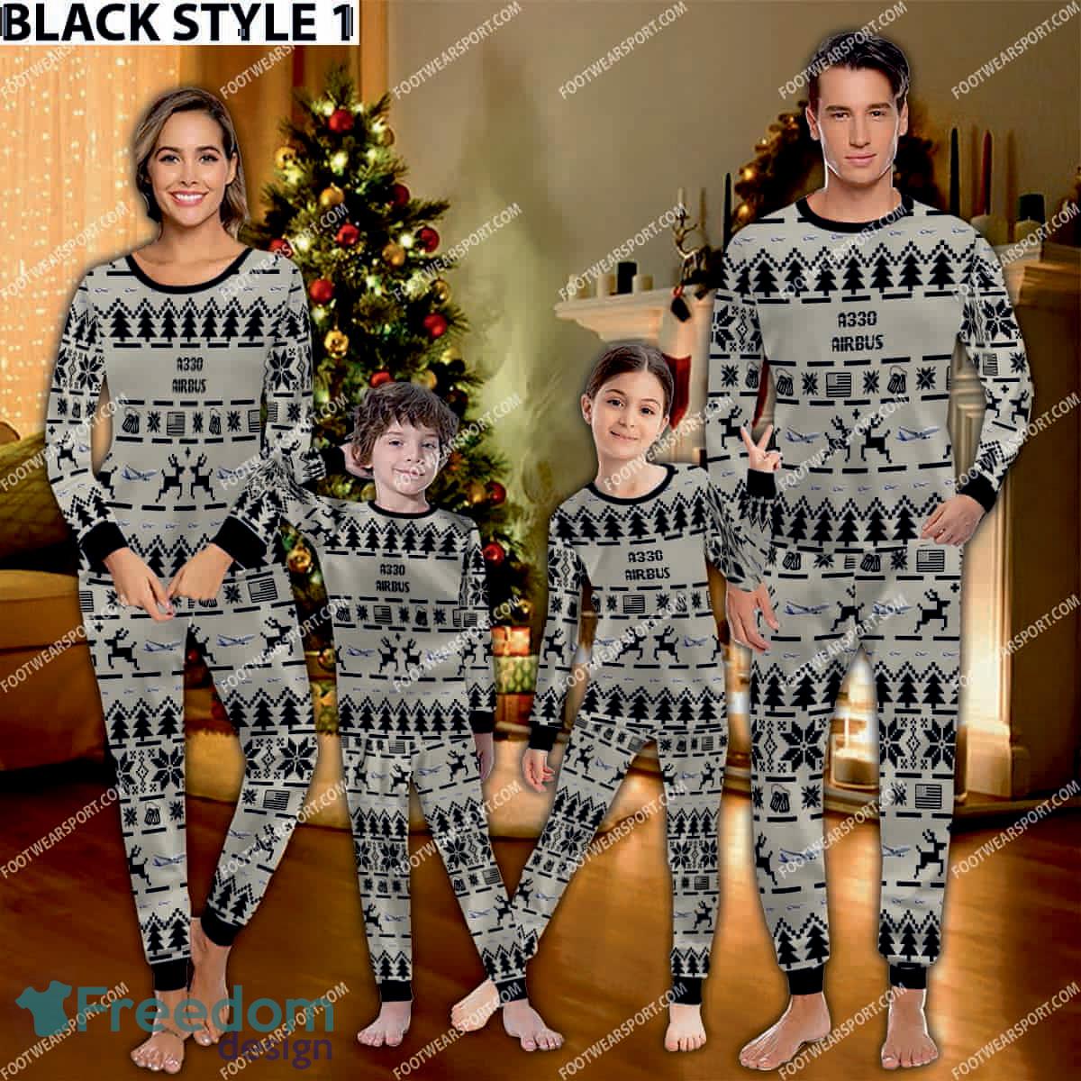 Airbus A330 Aircraft Pajamas Set Family Army Gift Christmas image Airbus A330 Aircraft Pajamas Set Family Army Gift Christmas - Airbus A330 Aircraft Pajamas Set Family Photo Black