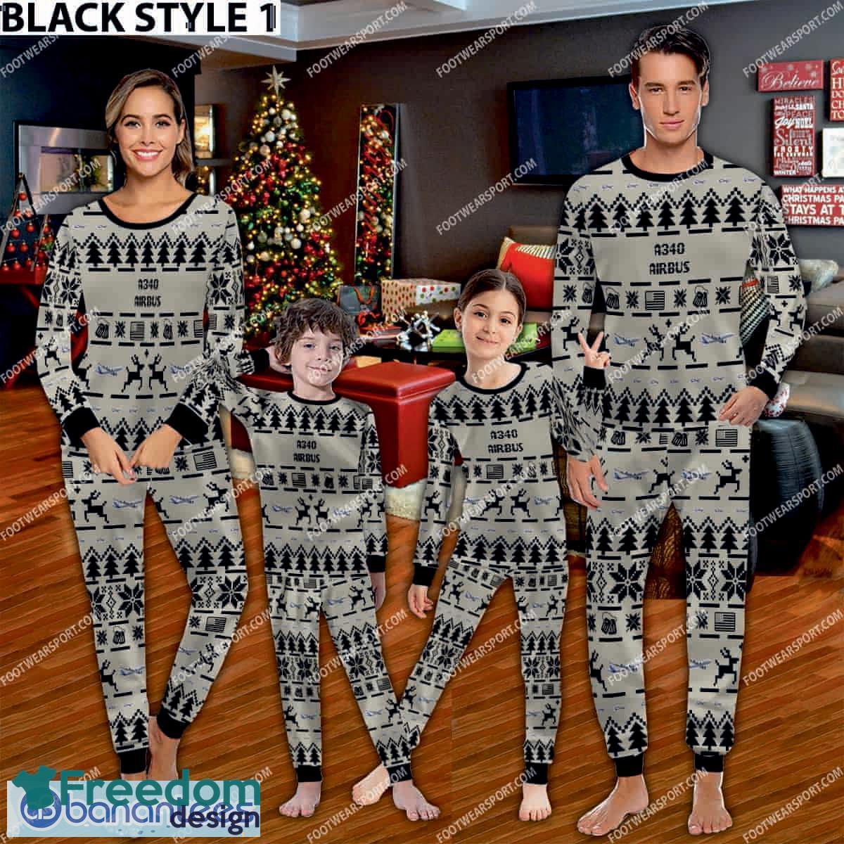 Airbus A340 Aircraft Family Pajamas Set Men Women Children Christmas image Airbus A340 Aircraft Family Pajamas Set Men Women Children Christmas - Airbus A340 Aircraft Pajamas Set Family Photo Black