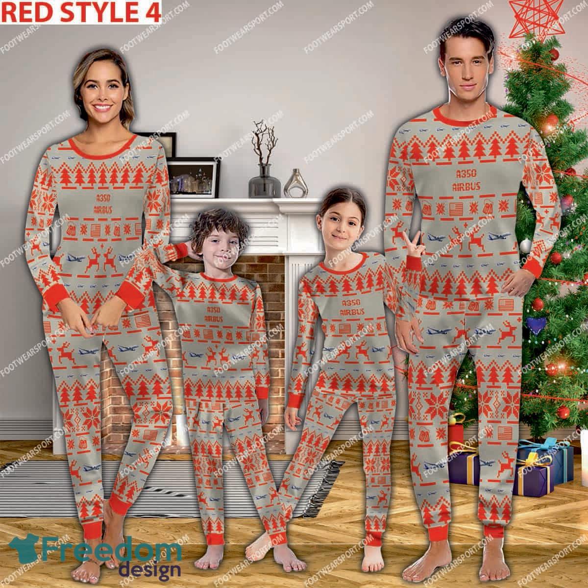 Airbus A350 Aircraft Ugly Christmas Pajamas Set Gift For Family image Airbus A350 Aircraft Ugly Christmas Pajamas Set Gift For Family - Airbus A350 Aircraft Pajamas Set Family Photo Red
