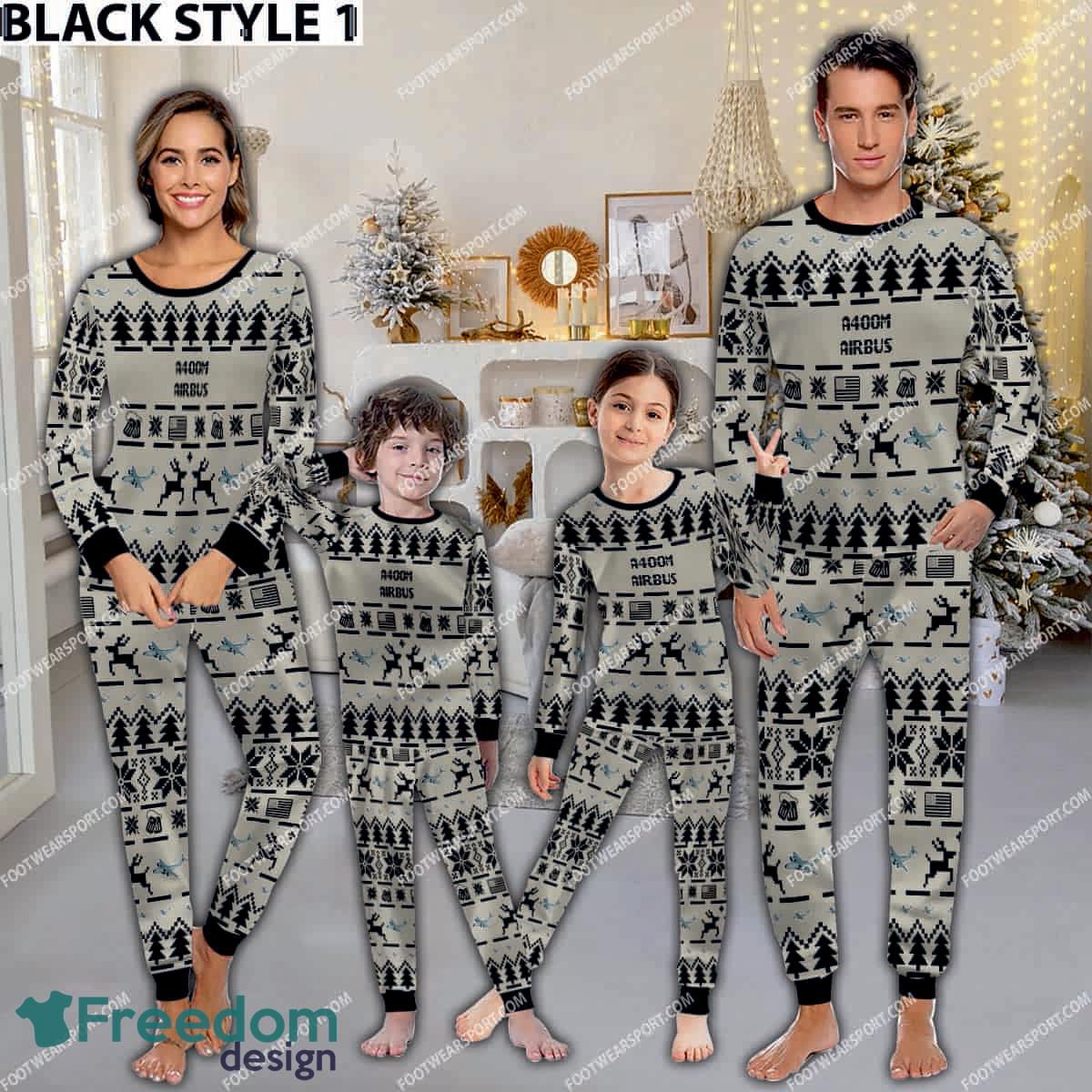 Airbus A400M Aircraft Ugly Christmas Pajamas Set Family Army Gift image Airbus A400M Aircraft Ugly Christmas Pajamas Set Family Army Gift - Airbus A400M Aircraft Pajamas Set Family Photo Black