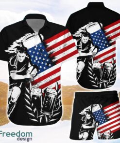 America Football And Beer 3D Printing Hawaiian Shirt USA Flag Black Background Gifts