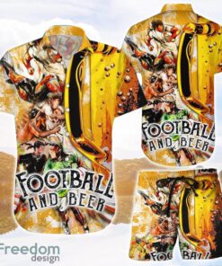 America Football And Beer 3D Printing Hawaiian Shirt Watercolor Yellow Gifts 3D Printing Hawaiian Shirt