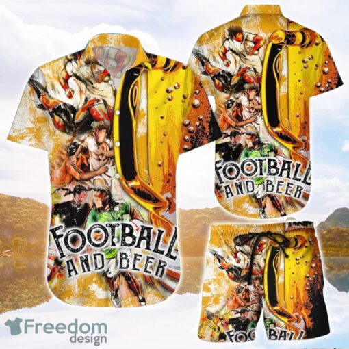 America Football And Beer 3D Printing Hawaiian Shirt Watercolor Yellow Gifts 3D Printing Hawaiian Shirt Product Photo 1