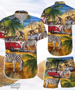 Animal Print Shirt Monkey And Zebra With Car Button Down Hawaiian Shirts and Shorts