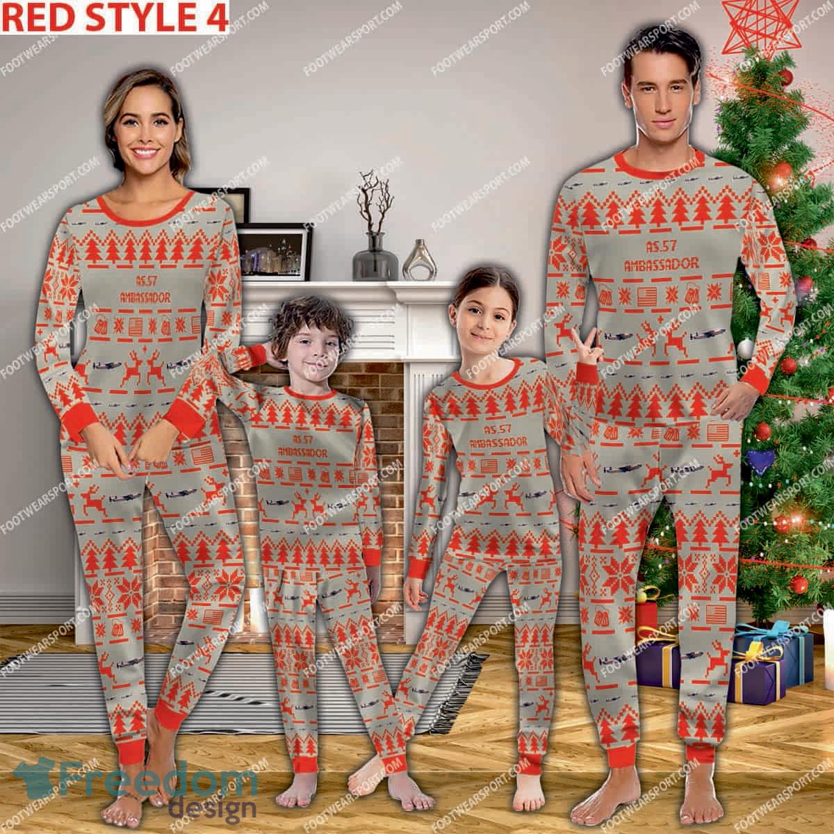 AS.57 Ambassador AS57 Ugly Christmas Aircraft Pajamas Set Family Men Women Children image AS.57 Ambassador AS57 Ugly Christmas Aircraft Pajamas Set Family Men Women Children - AS.57 Ambassador AS57 Aircraft Pajamas Set Family Photo Red