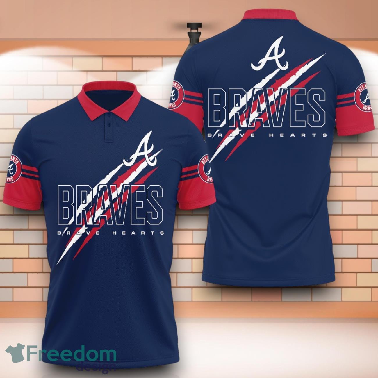Atlanta Braves MLB Brave Hearts 3D Polo Shirt With Claws Pattern image Atlanta Braves MLB Brave Hearts 3D Polo Shirt With Claws Pattern Product Photo 1