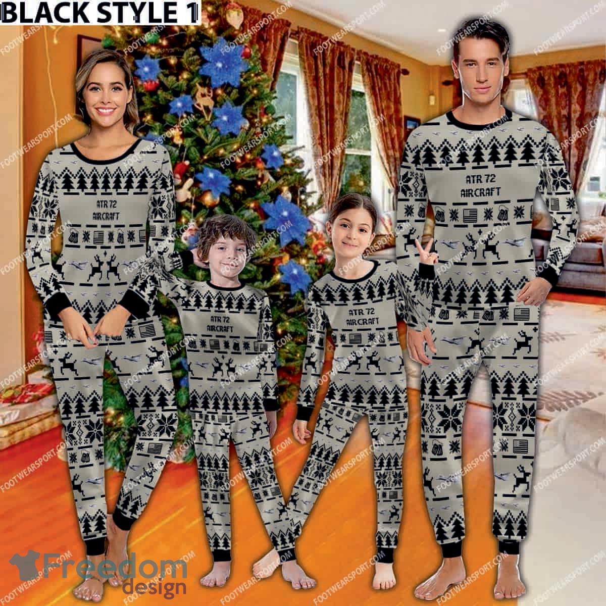 ATR 72 Aircraft Family Pajamas Set Gift Family Christmas image ATR 72 Aircraft Family Pajamas Set Gift Family Christmas - ATR 72 Aircraft Pajamas Set Family Photo Black