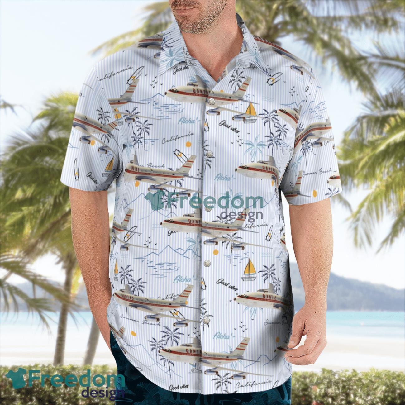 Australia Qantas Boeing 707 138 Vintage Hawaiian Shirt Beach Summer Shirt image Australia Qantas Boeing 707-138 Vintage Hawaiian Shirt Beach Summer Shirt Product Photo 3