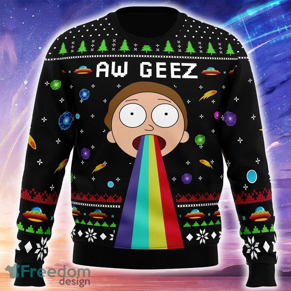 Aw Geez Rick and Morty Ugly Christmas 3D Sweater Trending Holidays For Men Women Fans image Aw Geez Rick and Morty Ugly Christmas 3D Sweater Trending Holidays For Men Women Fans - Aw Geez Rick and Morty Ugly Christmas Sweater_1