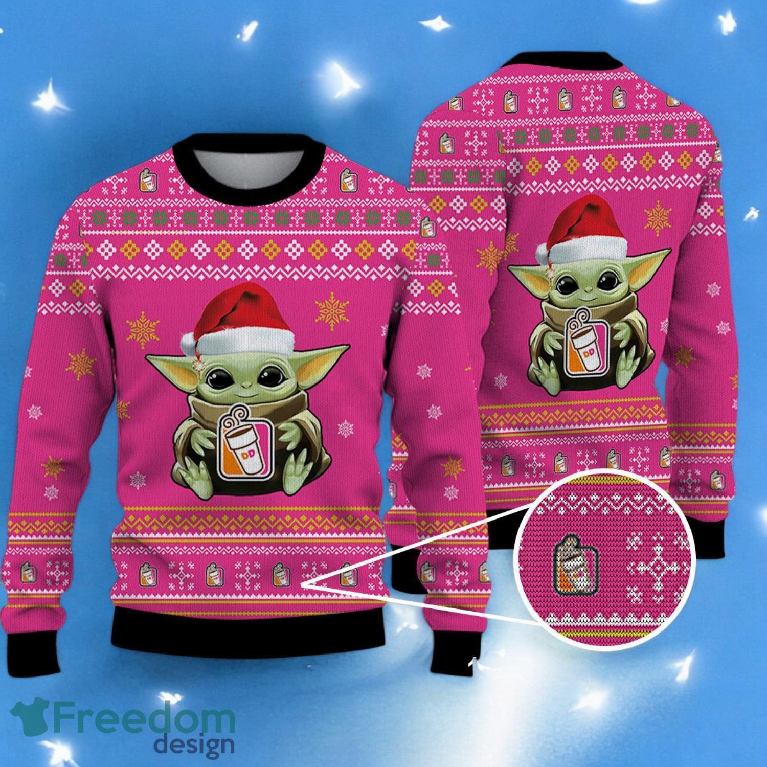 Baby Yoda Ugly Sweater Dunkin’ Donuts Christmas Sweater For Men Women Hoiliday Gift image Baby Yoda Ugly Sweater Dunkin’ Donuts Christmas Sweater For Men Women Hoiliday Gift Product Photo 1