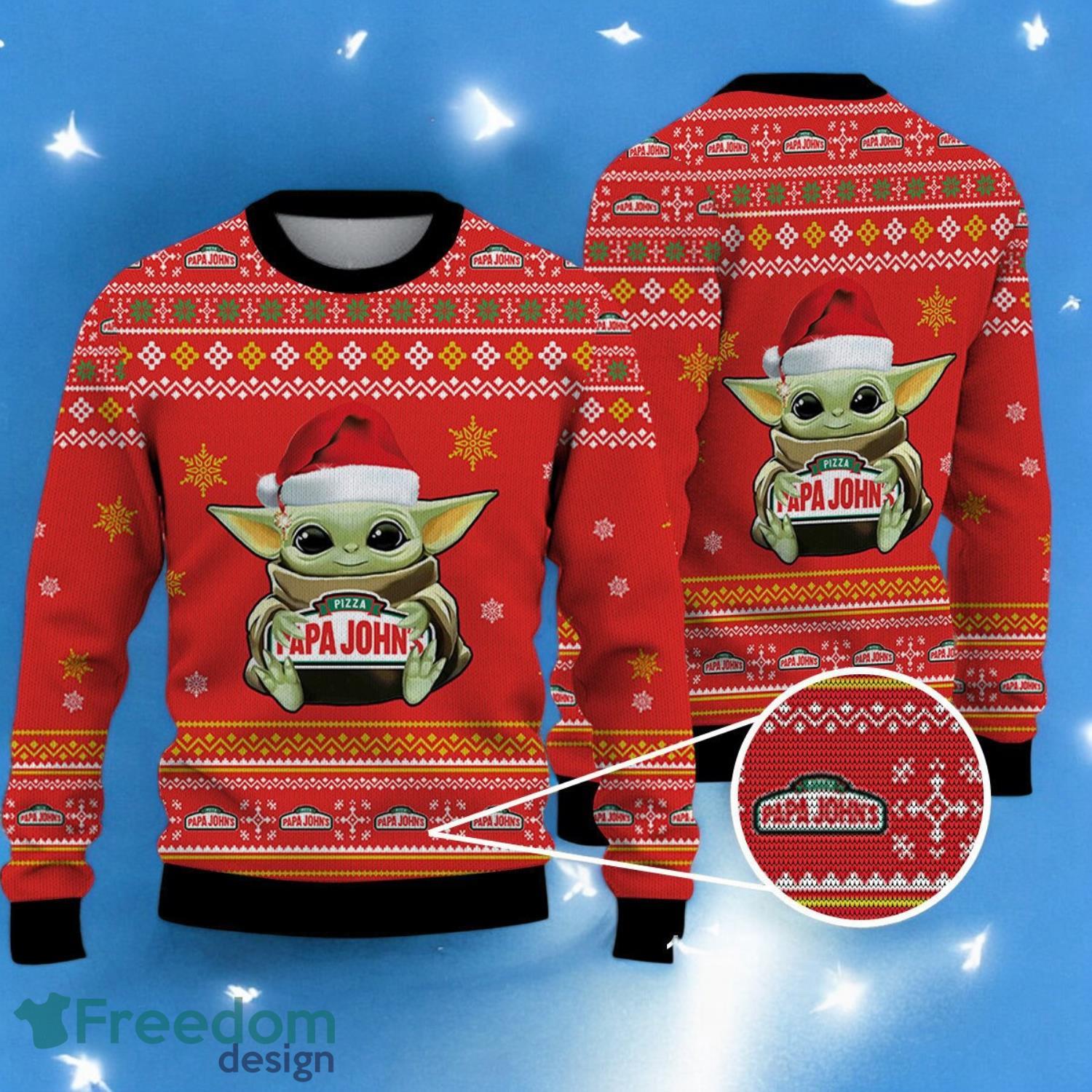 Baby Yoda Ugly Sweater papa john's pizza Christmas Sweater For Men Women Hoiliday Gift image Baby Yoda Ugly Sweater papa john's pizza Christmas Sweater For Men Women Hoiliday Gift