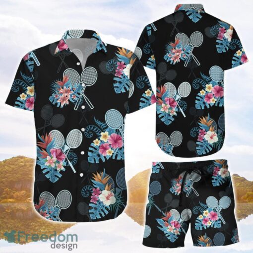 Badminton Shirt Design Badminton Tropical Pattern Hawaiian Shirt and Shorts Badminton Related Gifts Product Photo 1