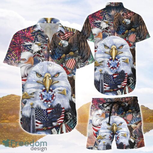 Bald Eagle Hawaiian Shirt American Eagle USA Flag 3D Printing Hawaiian Shirt Unique Eagle Gifts Product Photo 1