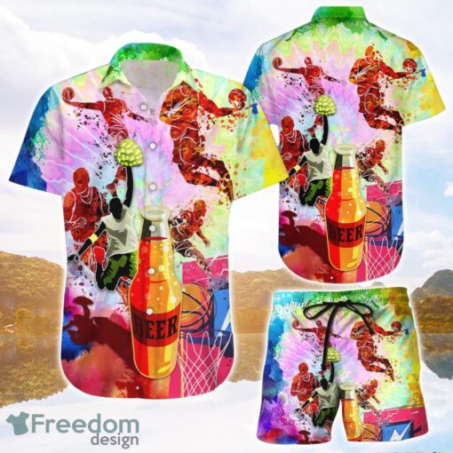 Basketball And Beer 3D Hawaii Shirt Watercolor Tie Dye Gifts Unisex 3D Hawaiian Shirt and Shorts Product Photo 1