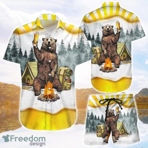 Bear And Beer Camping Gifts Unisex 3D Printing Hawaiian Shirt Product Photo 1