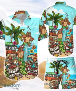 Bear Hawaiian Shirt and Shorts Bear And Native Tiki Button Down Shirts Tropical Themed Gift Ideas