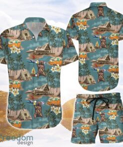 Bear Hawaiian Shirt and Shorts Bear Drinking Camping Button Down Shirts Best Gift For Summer Camp