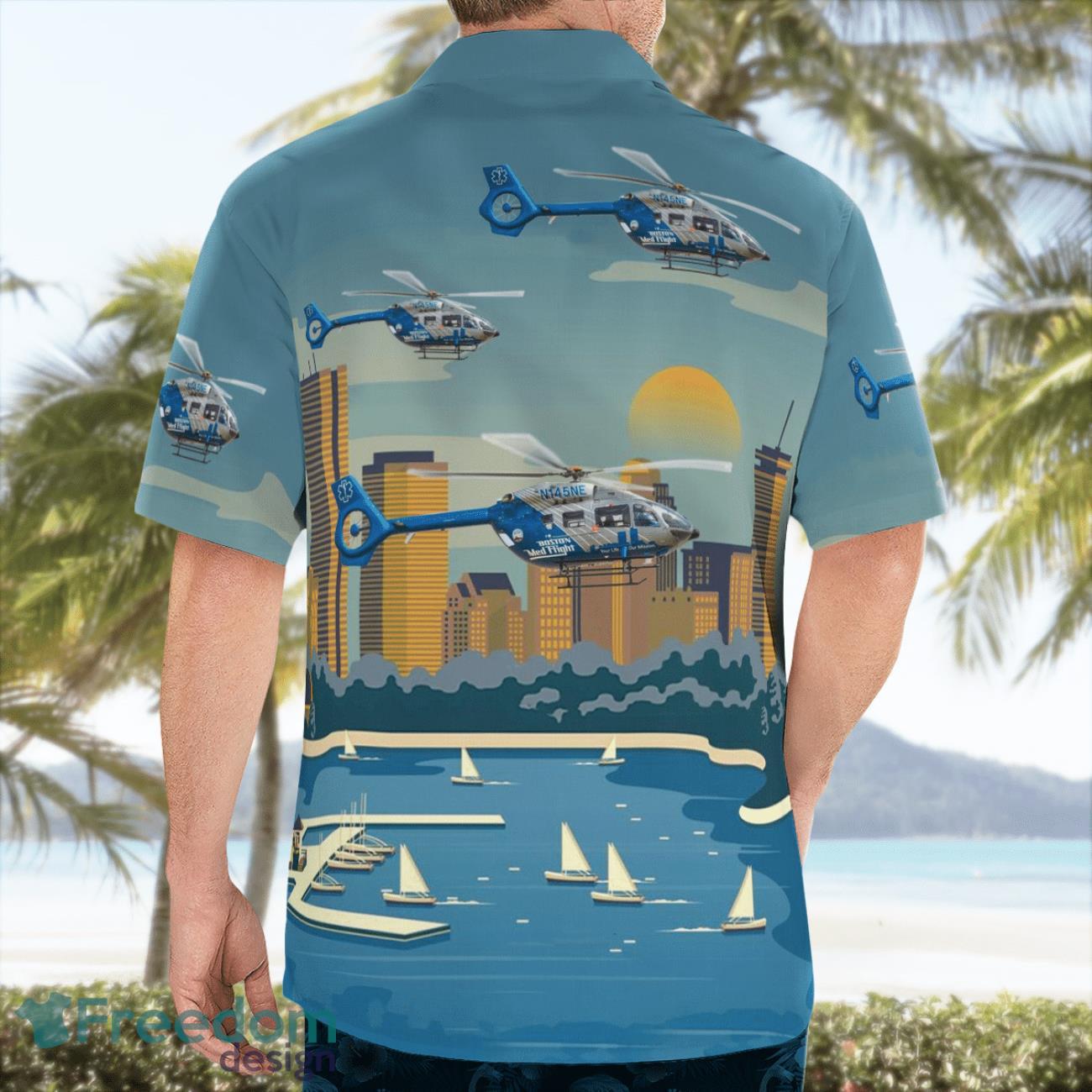 Bedford, Massachusetts, Boston MedFlight Airbus Helicopters H145 Hawaiian Shirt image Bedford, Massachusetts, Boston MedFlight Airbus Helicopters H145 Hawaiian Shirt Product Photo 2