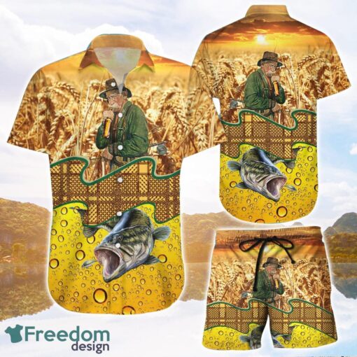 Beer Fishing Man Gifts Unisex Hawaiian Shirt and Shorts Product Photo 1