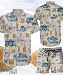 Beer Hawaiian Shirt and Shorts Coconut Tree With Hibicus Background Hawaii Shirt Aloha Gift Ideas