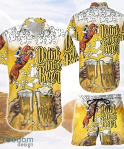 Beer Hawaiian Shirt and Shorts Horse Racing Dink More Beer Hawaii Shirt Unique Beach Themed Gifts