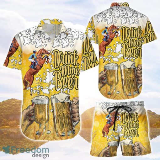 Beer Hawaiian Shirt and Shorts Horse Racing Dink More Beer Hawaii Shirt Unique Beach Themed Gifts Product Photo 1