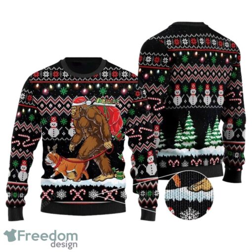 Bigfoot English Bulldog All-Over Print Christmas Sweater, Bigfoot English Bulldog Christmas Sweater Product Photo 1