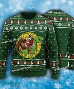 Bigfoot Jesus Santa Riding Dinosaur Mens Ugly Christmas 3D Sweater