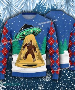 Bigfoot UFO blue Knitted Christmas Sweater Bigfoot UFO blue Knitted Christmas Sweater