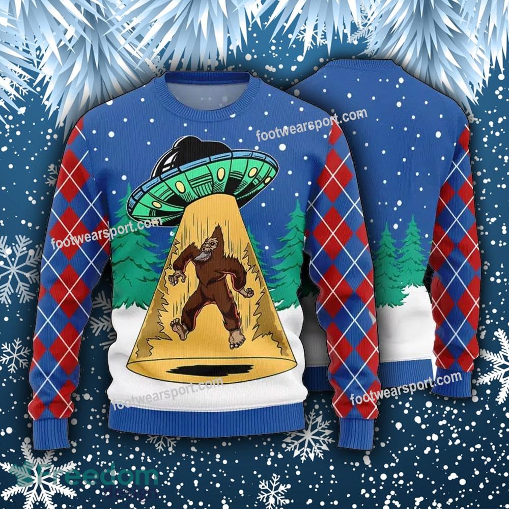 Bigfoot UFO blue Knitted Christmas Sweater image Bigfoot UFO blue Knitted Christmas Sweater - Bigfoot UFO blue Knitted Christmas Sweater