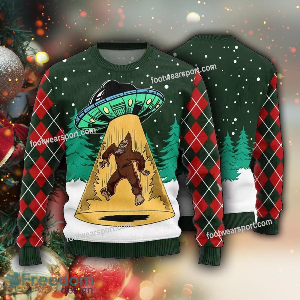 Bigfoot UFO green Ugly Christmas Sweater image Bigfoot UFO green Ugly Christmas Sweater - Bigfoot UFO green Ugly Christmas Sweater