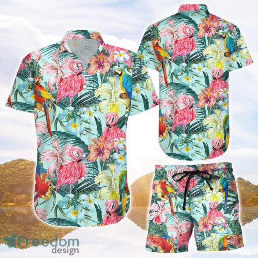 Bird Hawaiian Shirt and Shorts Tropical Flamingo Hawaii Shirt Summer Holiday Gift Ideas Product Photo 1