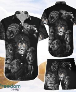 Black Lion Shirt Roaring Lion Black and White Hawaiian Shirt and Shorts Gift For Lion Lovers