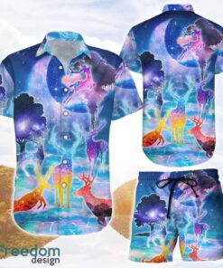 Blue Deer Shirt Deer Galaxy At Moon Night Button Down Shirts Gift For Deer Lovers