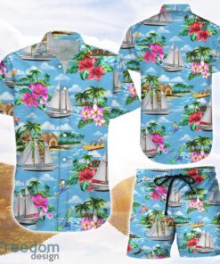 Boat Hawaiian Shirt and Shorts Blue Sailing Boat On The Beach Hawaii Shirt Summer Holiday Presents