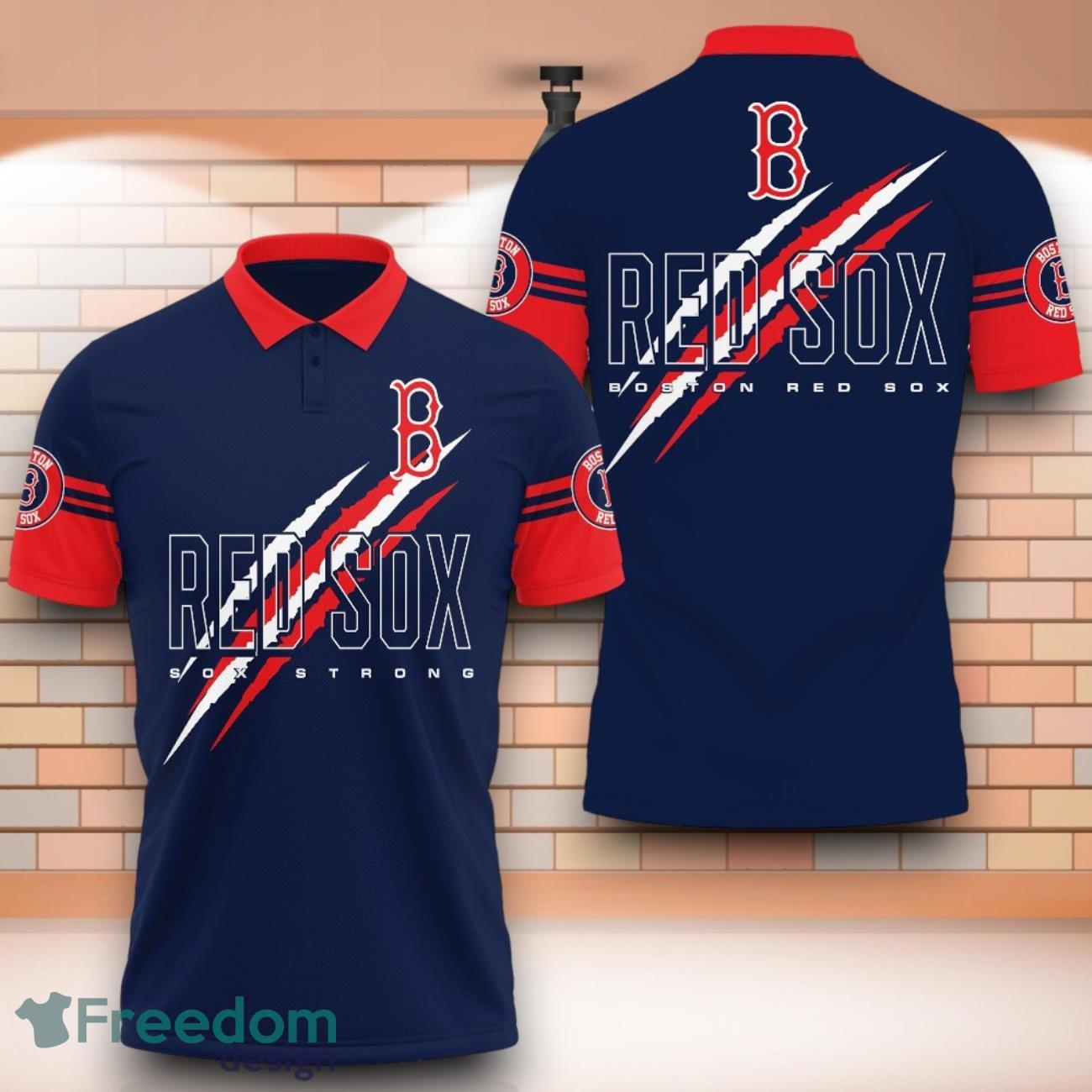 Boston Red Sox MLB Sox Strong 3D Polo Shirt With Claws Pattern image Boston Red Sox MLB Sox Strong 3D Polo Shirt With Claws Pattern Product Photo 1