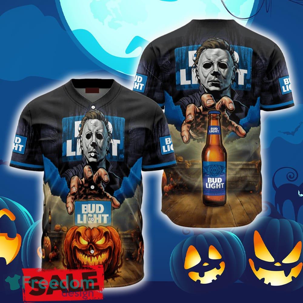 Bud Light Halloween Michael Myers Baseball Jersey Shirt New All Over Print image Bud Light Halloween Michael Myers Baseball Jersey Shirt New All Over Print - Bud Light Halloween Michael Myers Baseball Jersey Shirt New All Over Print