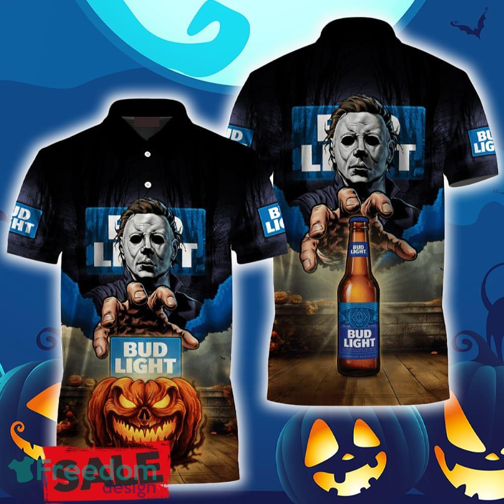 Bud Light Halloween Michael Myers Polo Shirt For Men Women Gift Christmas Holidays image Bud Light Halloween Michael Myers Polo Shirt For Men Women Gift Christmas Holidays - Bud Light Halloween Michael Myers Polo Shirt For Men Women Gift Christmas Holidays