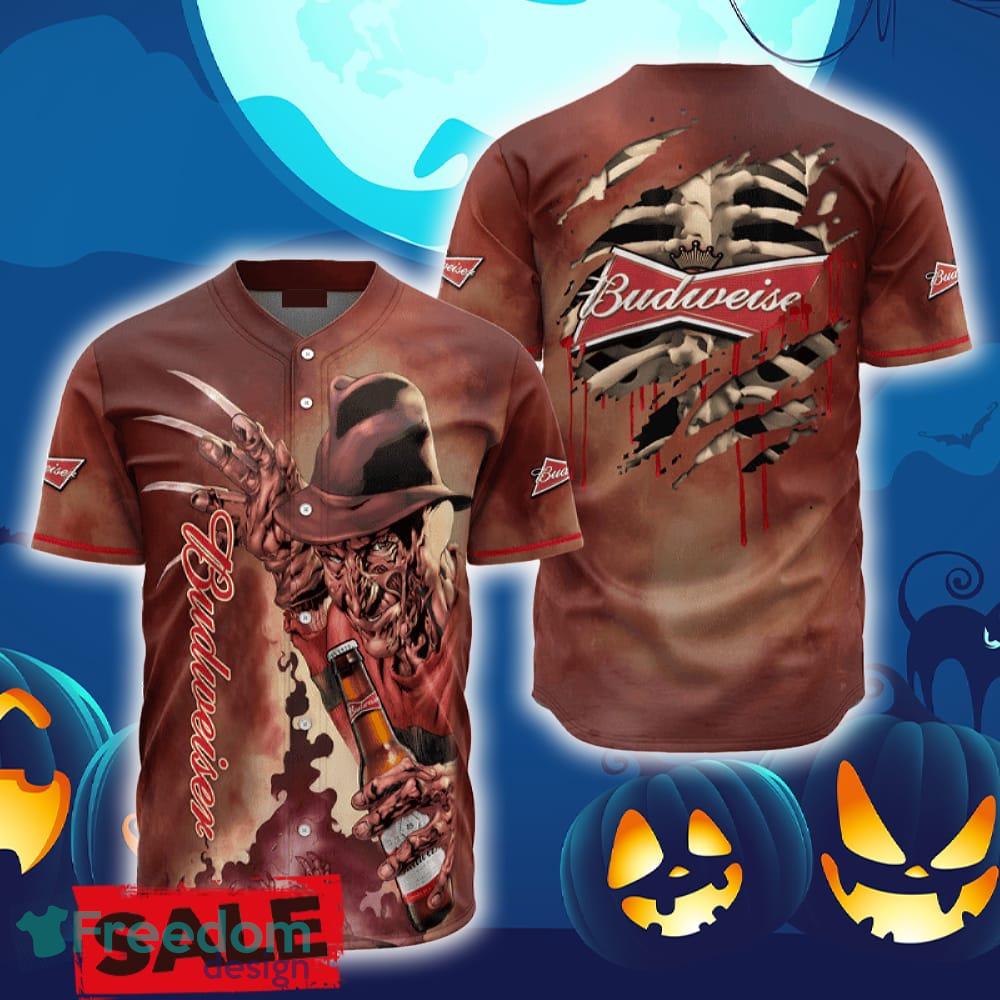 Budweiser Beer Halloween Freddy Krueger Baseball Jersey Shirt New All Over Print image Budweiser Beer Halloween Freddy Krueger Baseball Jersey Shirt New All Over Print - Budweiser Beer Halloween Freddy Krueger Baseball Jersey Shirt New All Over Print