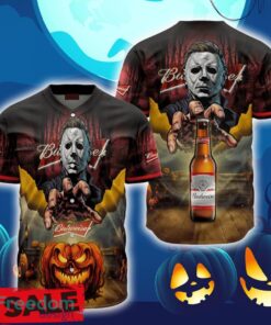 Budweiser Beer Halloween Michael Myers Baseball Jersey Shirt New All Over Print