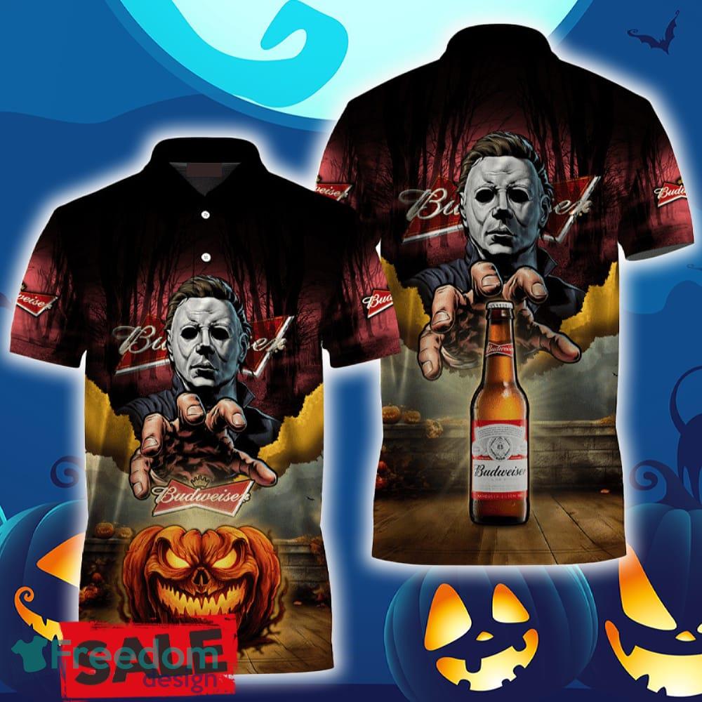 Budweiser Beer Halloween Michael Myers Polo Shirt For Men Women Gift Christmas Holidays image Budweiser Beer Halloween Michael Myers Polo Shirt For Men Women Gift Christmas Holidays - Budweiser Beer Halloween Michael Myers Polo Shirt For Men Women Gift Christmas Holidays