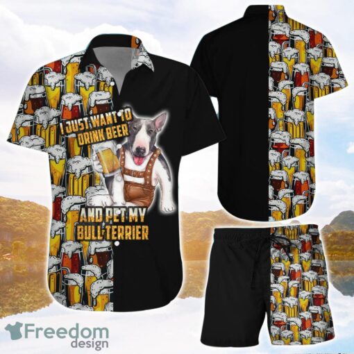 Bull Terrier I Just Want To Drink Beer And Pet My Bull Terrier Happy Beer Day Hawaiian Shirt and Shorts Product Photo 1