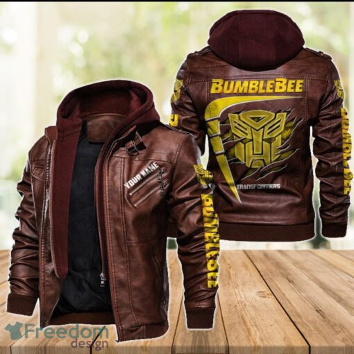 Bumblebee 2D Leather Jacket For Men Custom Name Special Gift Ideas Product Photo 2