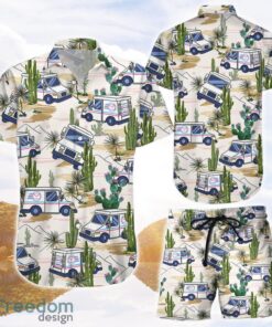 Cactus Hawaiian Shirt and Shorts Postal Worker Trucks Desert Hawaii Shirt Good Gifts For Postal Workers