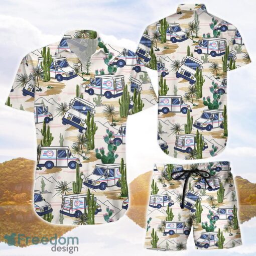 Cactus Hawaiian Shirt and Shorts Postal Worker Trucks Desert Hawaii Shirt Good Gifts For Postal Workers Product Photo 1