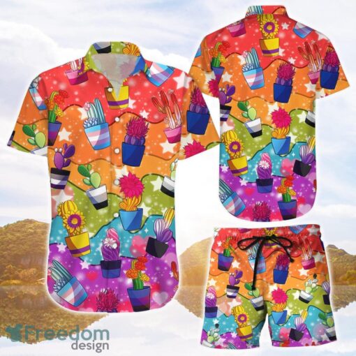 Cactus LGBT Flag Rainbow Pride Hawaiian Shirt and Shorts Product Photo 1