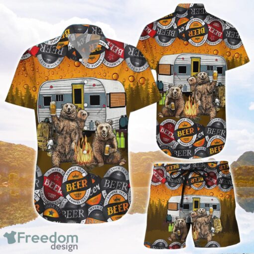 Camping Bear Family Gifts Unisex Hawaiian Shirt and Shorts Product Photo 1