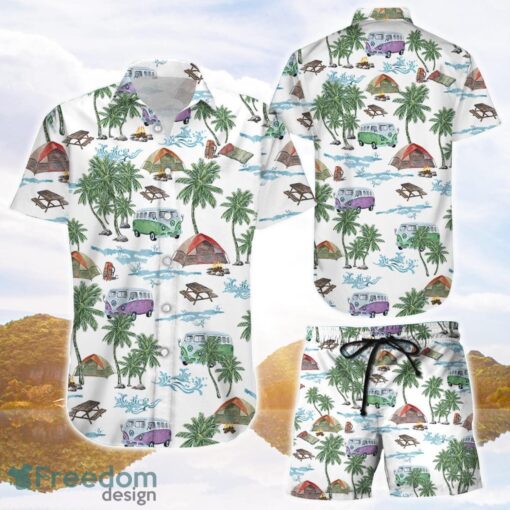 Camping Hawaiian Shirt Camping Watercolor Palm Tree Summer 3D Printing Hawaiian Shirt Product Photo 1