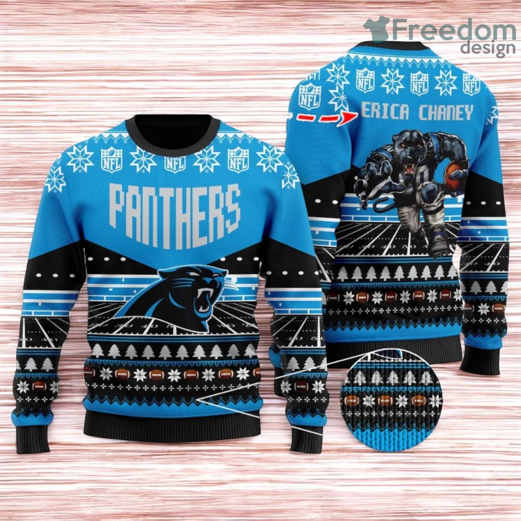 Carolina Panthers Ugly Sweater Mascot NFL Christmas Gifts for big fans image Carolina Panthers Ugly Sweater Mascot NFL Christmas Gifts for big fans Product Photo 1