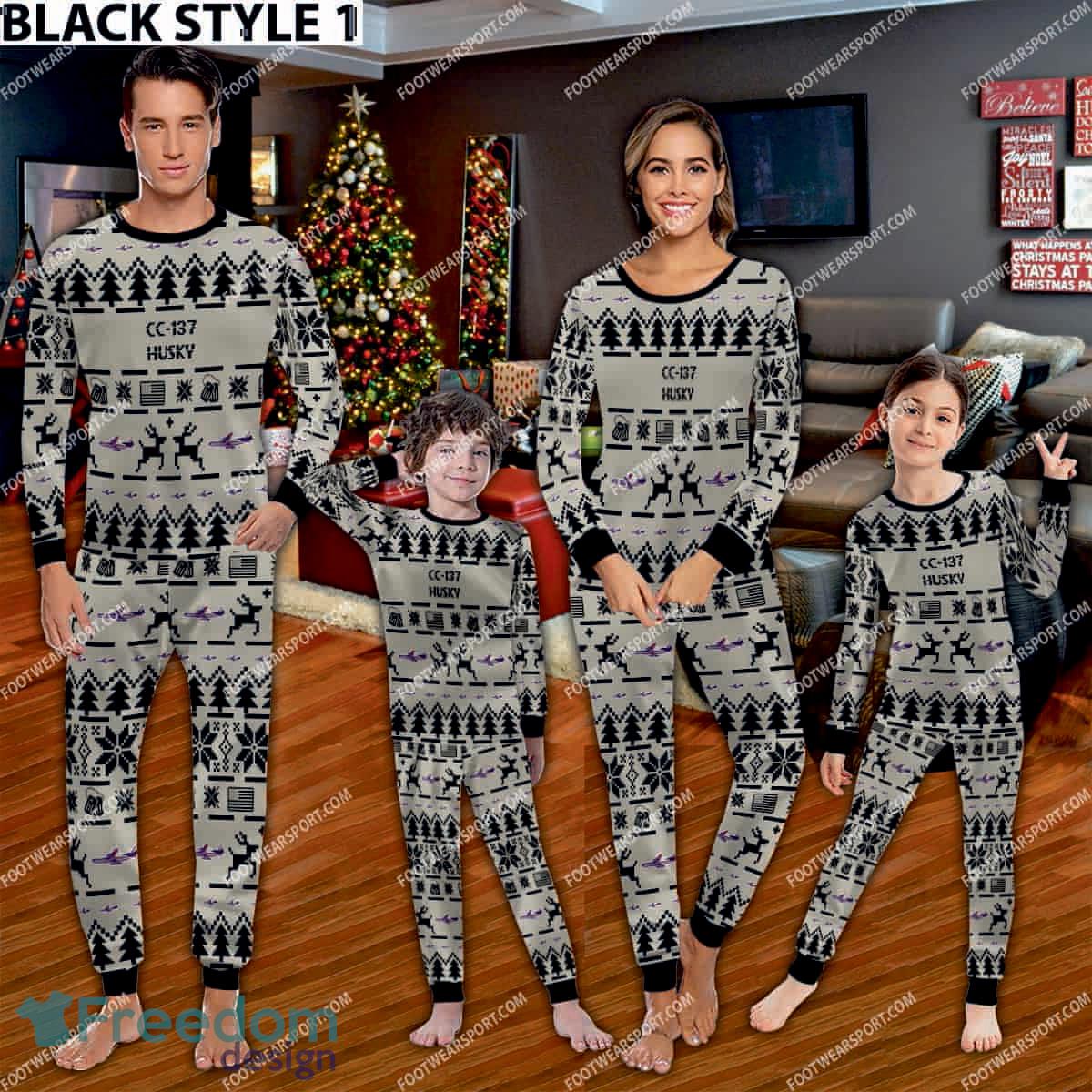 CC 137 Husky CC137 Ugly Christmas Aircraft Pajamas Set Gift Family image CC-137 Husky CC137 Ugly Christmas Aircraft Pajamas Set Gift Family - CC-137 Husky CC137 Aircraft Pajamas Set Family Photo Black